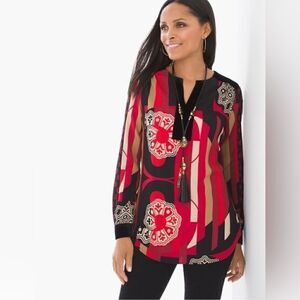 Chicos modern medallions top with velvet trim.  Size 1 (8/10)